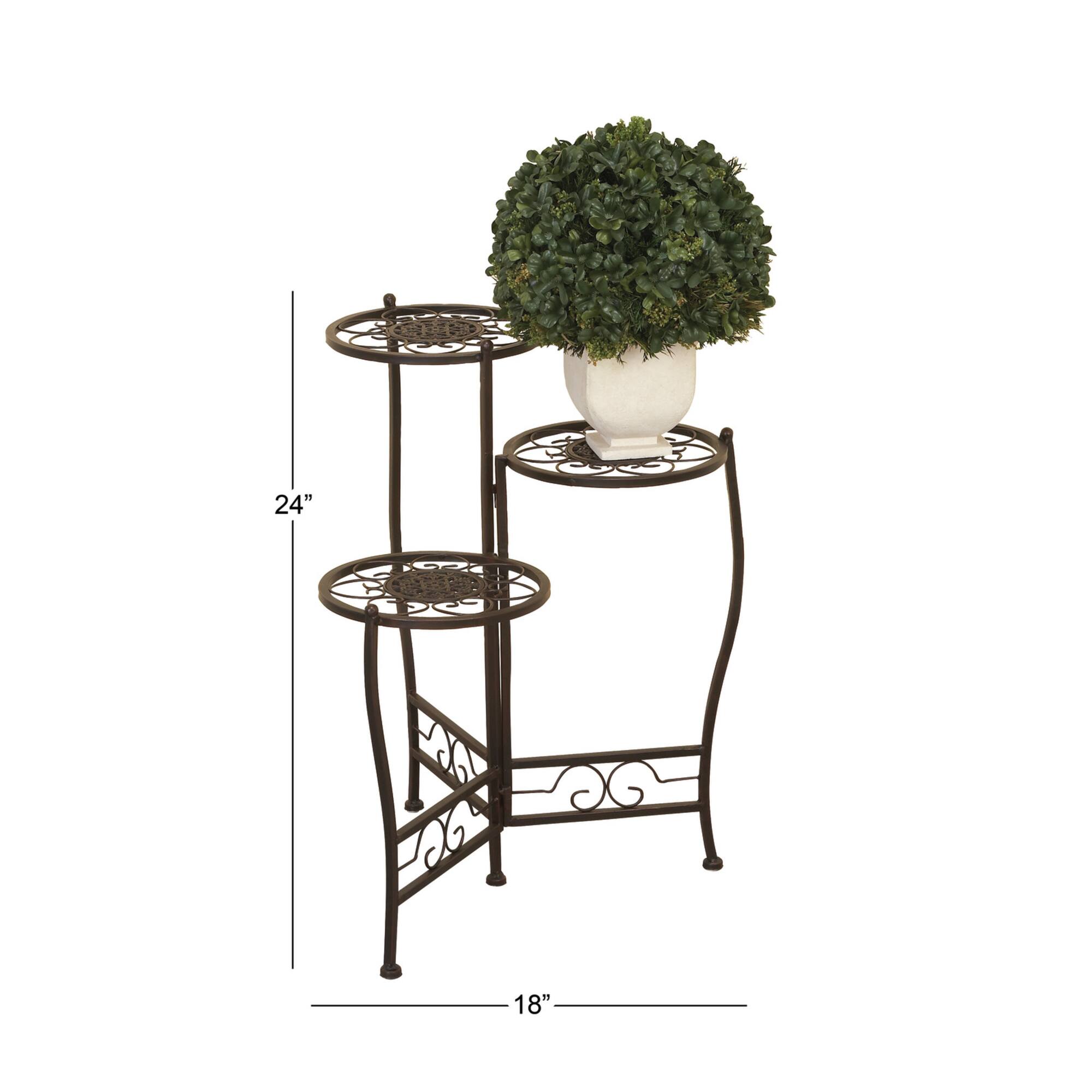 24" Brown Metal Tiered Traditional Plant Stand